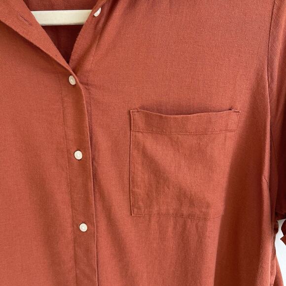 Old Navy XXL Linen Blend Button Front Casual Shirt Dress Pockets Rust 2XL - Picture 5 of 13